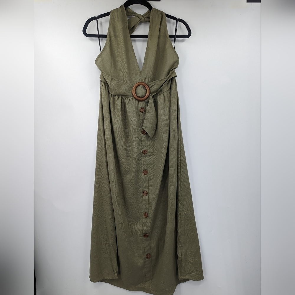 LULUS Feeling The Breeze Button Front Halter Midi Dress
